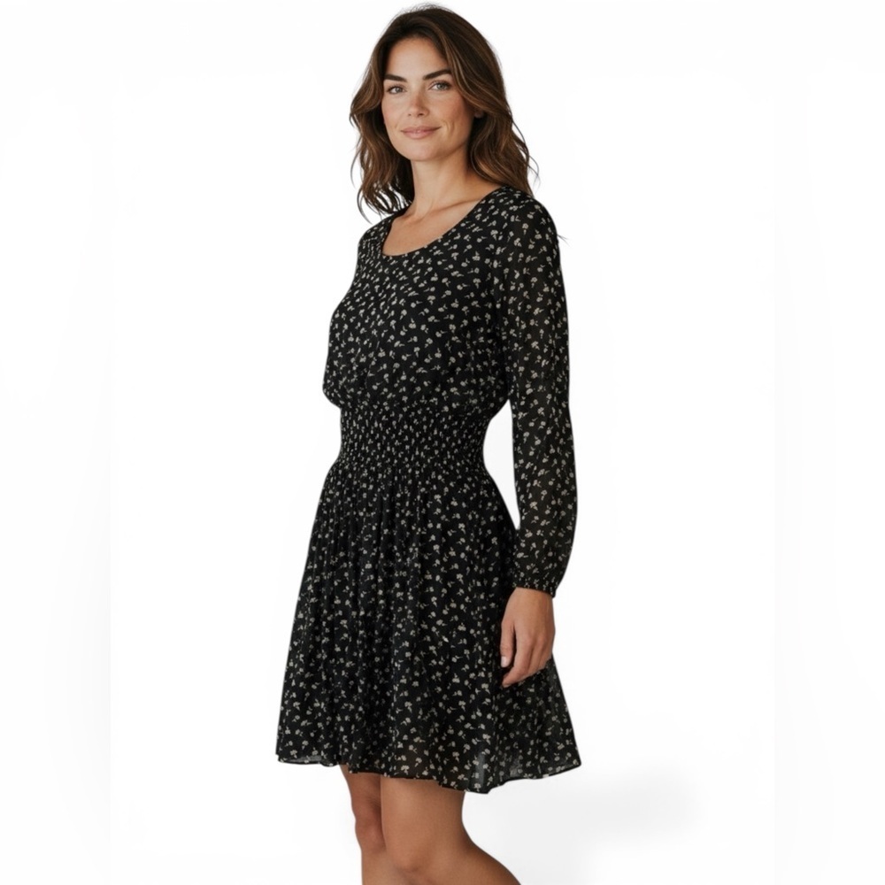 Kimchi Blue Black and Cream Floral Long Sleeve Dress mini. Sz./S